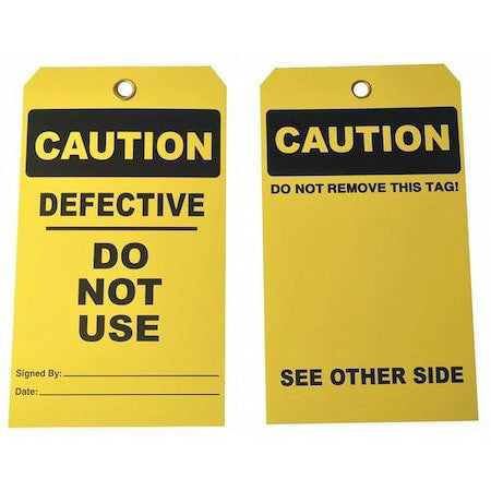 Zoro Select 3Xca3 Tag, Caution, Cardstock, 7 In H X 4 In W, Yellow, Rectangle,