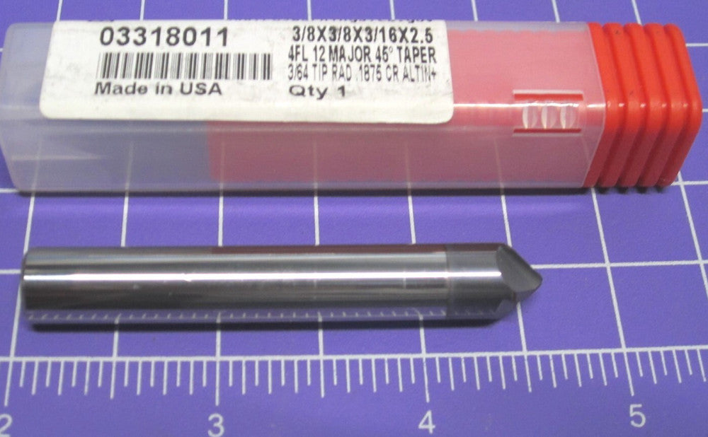 Accupro (14915628) 45° Taper Form Barrel Cutter End Mill LOC 3/16 4F Carbide