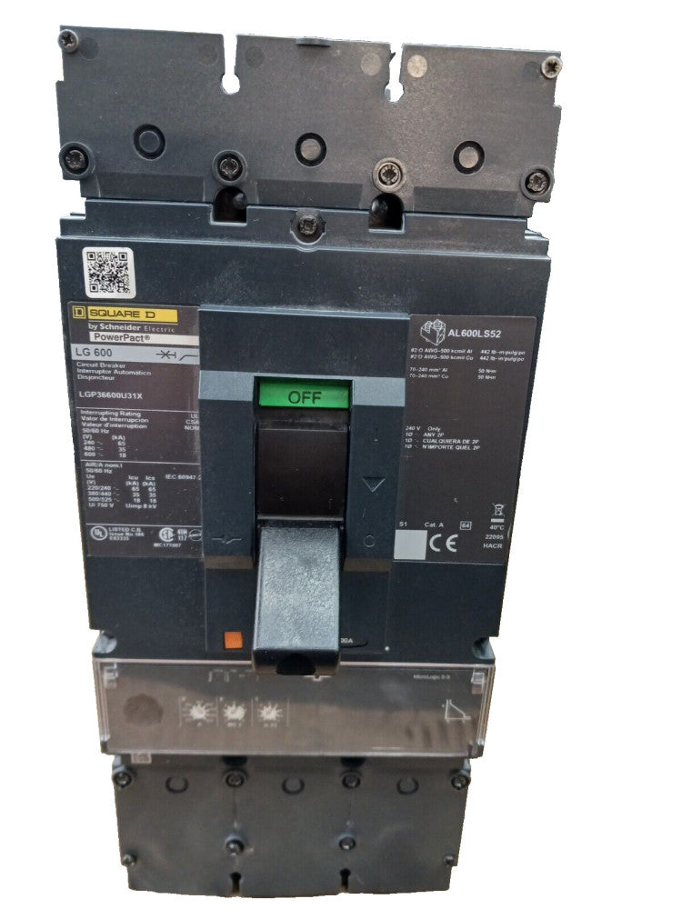Square D LGP36600U31X 600 Amp Powerpact Circuit Breaker 3P 600 Vac 35ka @ 480v