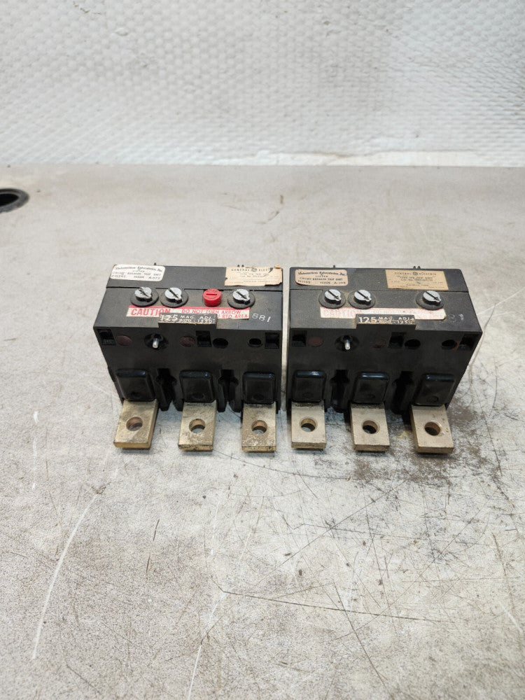 USED LOT OF 2 GENRAL ELECTRIC TYPE TFK TRIP UNIT 3 POLE 125AMP TFK236T125