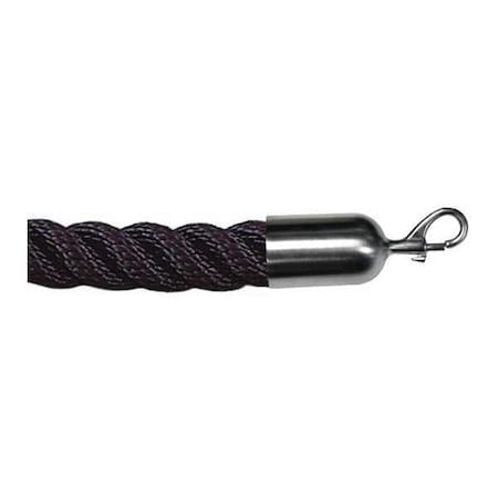Lawrence Metal Rope-Twst-33-06/0-2-Snap-1S Barrier Rope,Nylon,Black,6 Ft. L