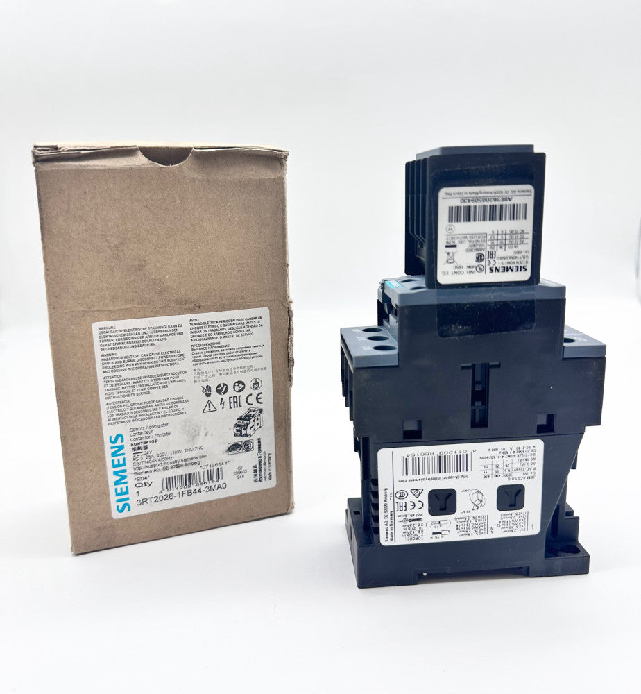 Siemens 3RT2026-1FB44-3MA0 Contactor 400V 25Amp W/Auxiliary Contact