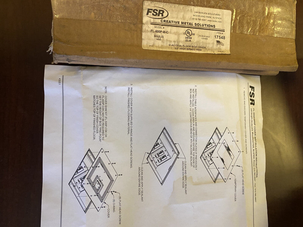 NEW FSR FL-500P-B-C U-Access Cover With 1/2" Brass Square Flange (Lift off door)