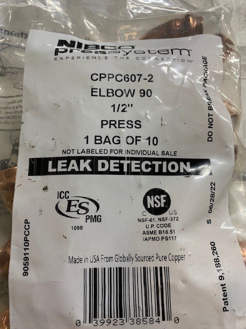 1/2 In. FTG x 1/2 In. 90 Deg. Press Copper Elbow (1/4 Bend) (10-Pack)