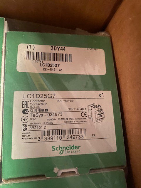 LC1D25G7 SCHNEIDER CONTACTOR 120V60HZ (NEW)
