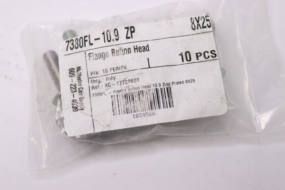 (10-Pk) Flange Button Head Cap Screw Steel Zinc Plated M8 x 25mm 7380FL
