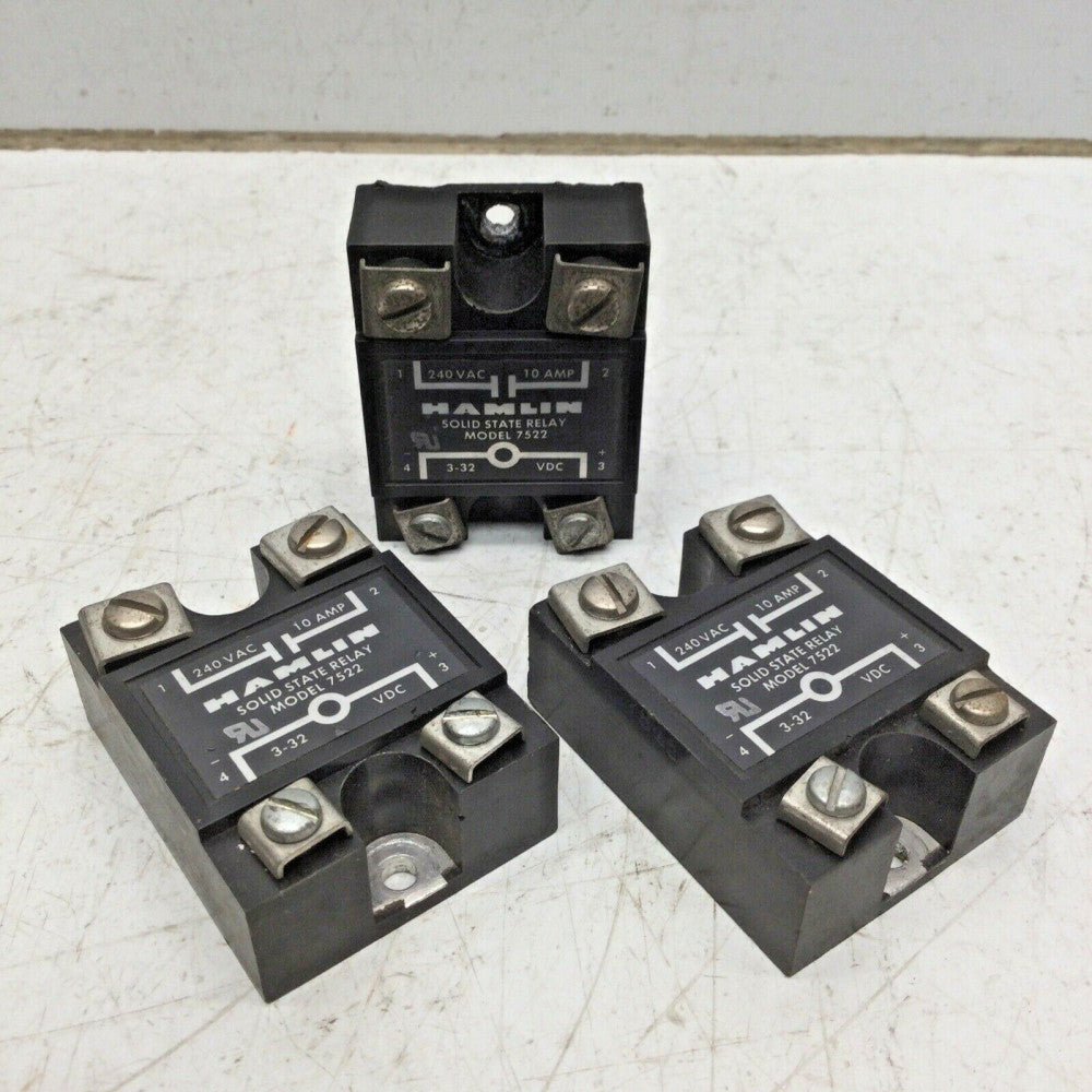 HAMLIN 7522 Solid State Relay, 240VAC, 10 AMP, 3-32 VDC (LOT of 3)