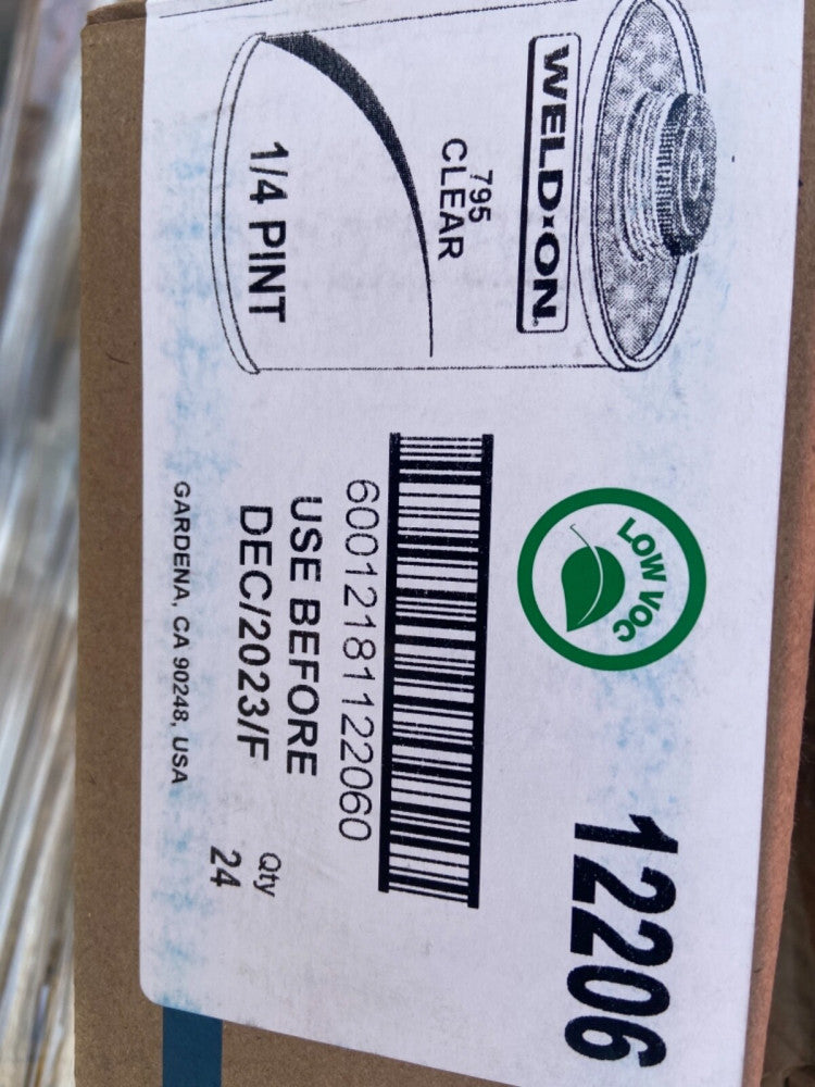 (LOT OF 24) Weld-On 795 Clear for PVC - 12 x 24 1/4 PINTS
