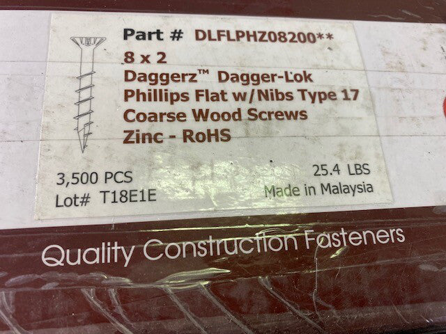 (3,500 Count) Daggerz DLFLPHZ08200 8 x 2#2 Phillips Screw