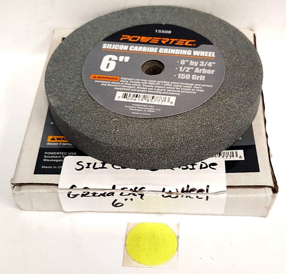 POWERTEC 6" X 3/4" SILICON CARBIDE GRINDING WHEEL 1/2" ARBOR 150 GRIT