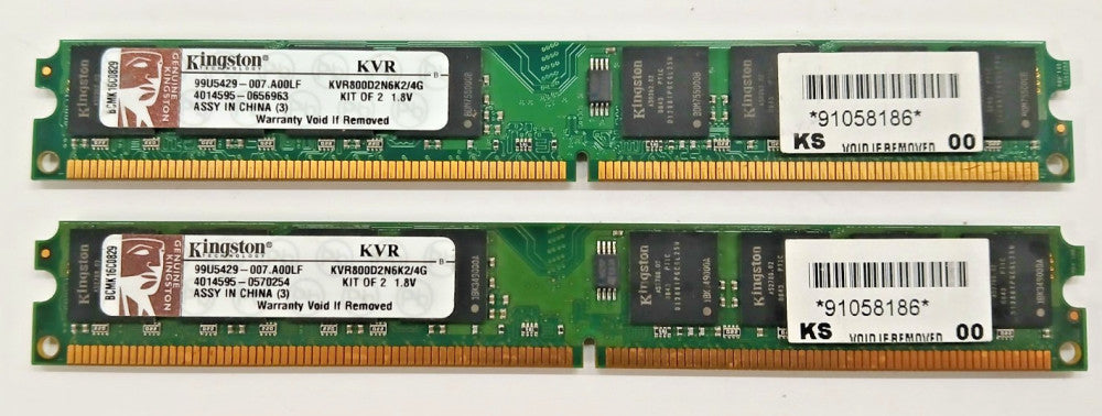 KINGSTON VALUERAM 4GB (2 X 2GB) KIT PC/DESKTOP CL6 1.8V LOT OF 2