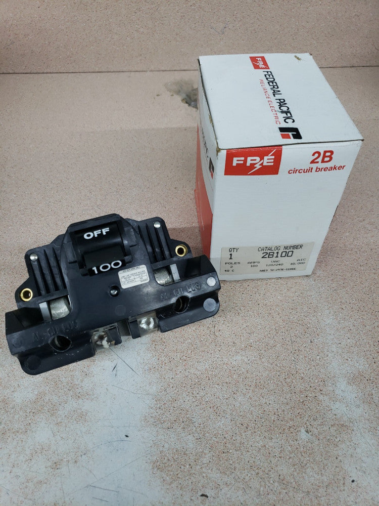FPE Federal Pacific Reliance Electric 2B100 2P 100A 120/240VAC Circuit Breaker