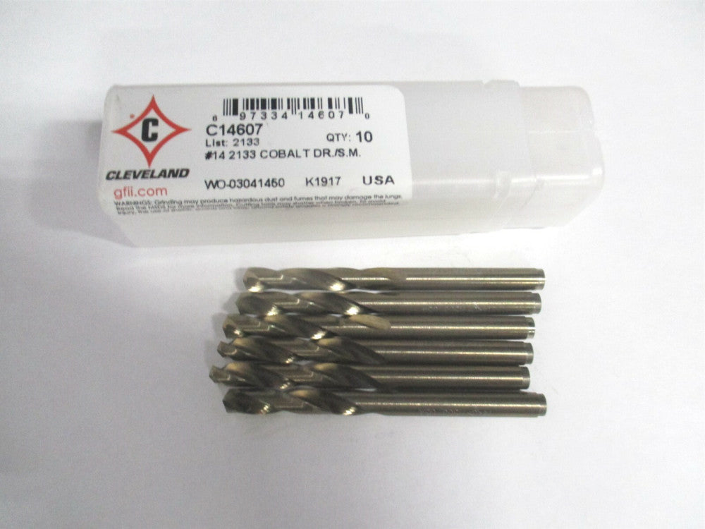 Cleveland (C14607) #14 135° Spiral Flute Cobalt Screw Machine Drill Bit - Qty 6