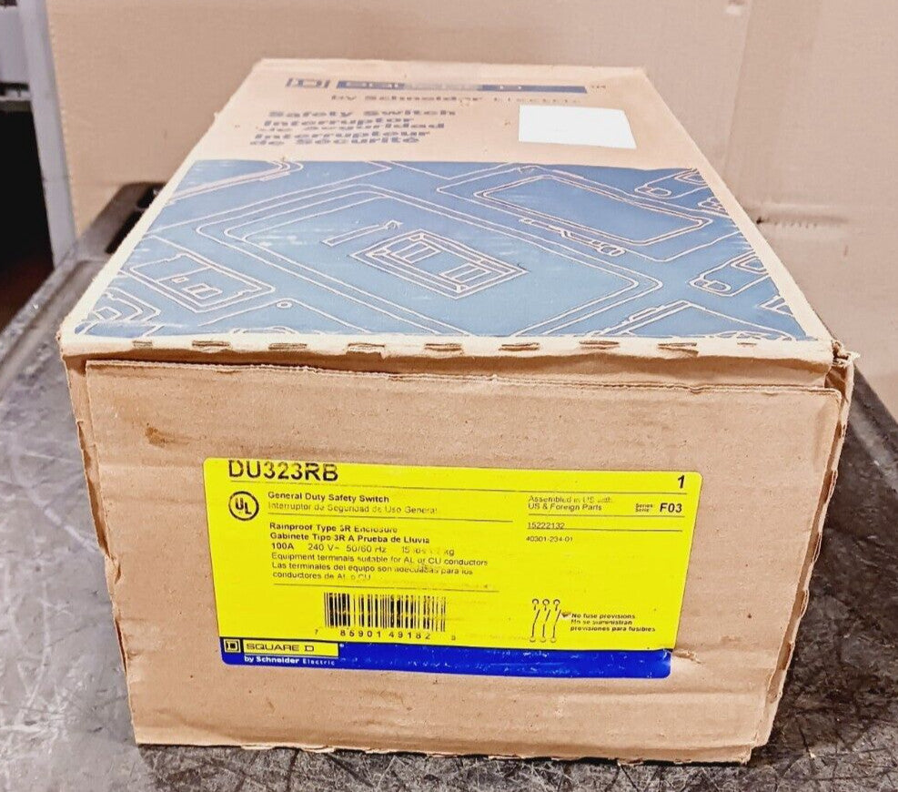 NEW SEALED SQUARE D DU323RB 100A NON-FUSED GENERAL DUTY SAFETY SWITCH 3P 240 VAC