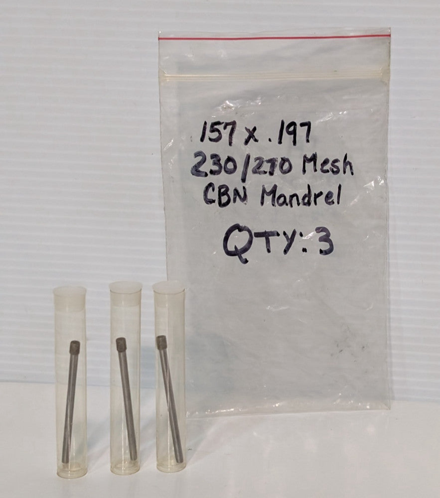 Lot of 3: CBN .157" x .197" mandrel grinder tools with 230/270 fine mesh grit