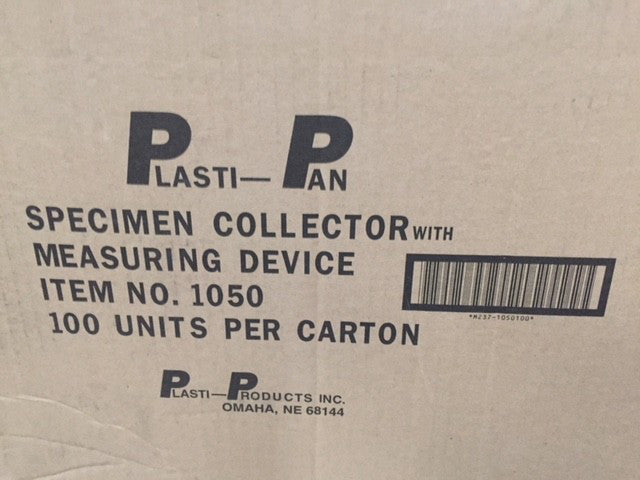 (Case of 100) Plasti-Pan 1050, Specimen Collector with Measuring Device (NEW)