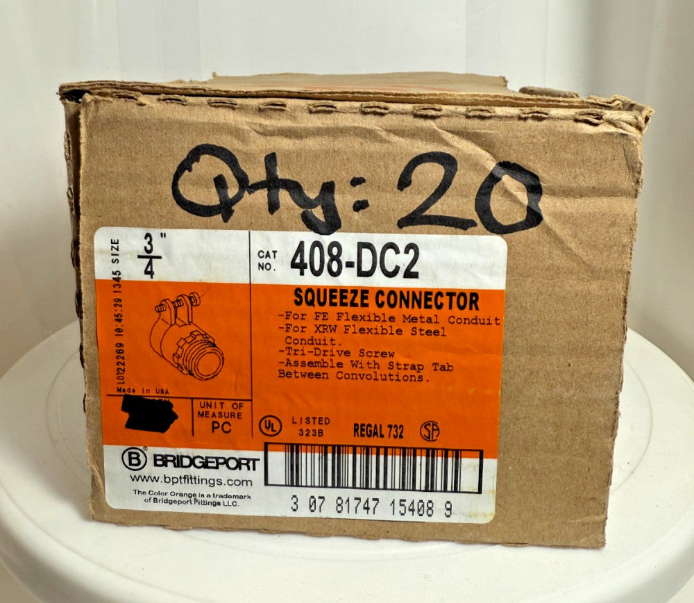 (Box of 20) Bridgeport 408-DC2 3/4" Squeeze Connector for FE XRW Conduit