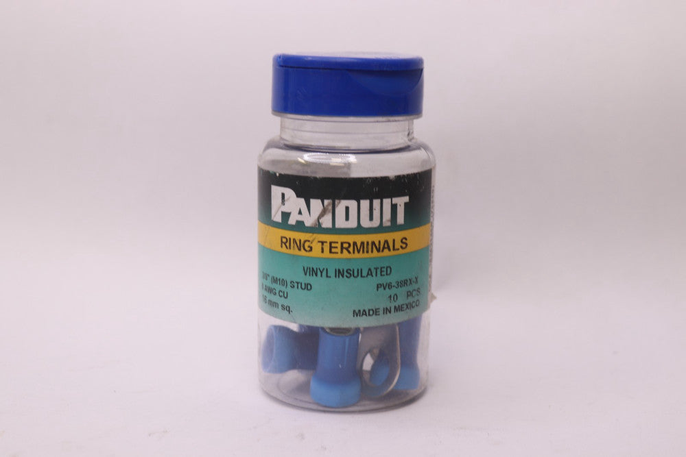 (10-Pk) Panduit Corp Flat Ring Connector 6AWG 3/8 Crimp PV6-38RX-X