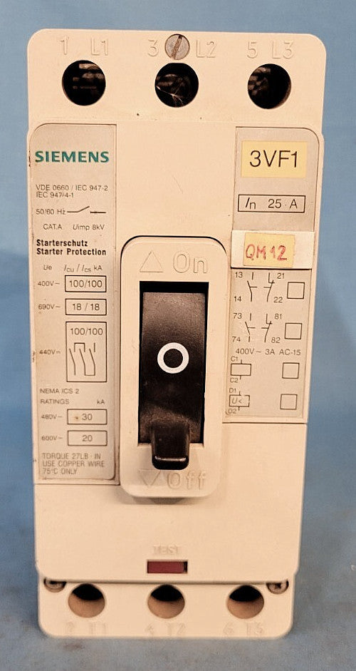 SIEMENS CIRCUIT BREAKER P/N: 3VF1 231-1DD21-0AA0 25A 50/60HZ 480V-30KA 600V-0KA