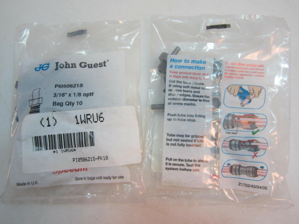 JOHN GUEST Stem Adapter -PI050621S-PK10- 3/16" Stem OD, 150 PSI, Gray, Pk20