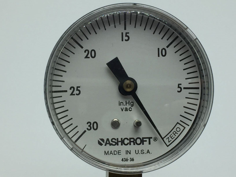 ASHCROFT 0-30IN HG 2.5IN PRESSURE GAUGE 0-30IN HG VAC, 1/4IN NPT