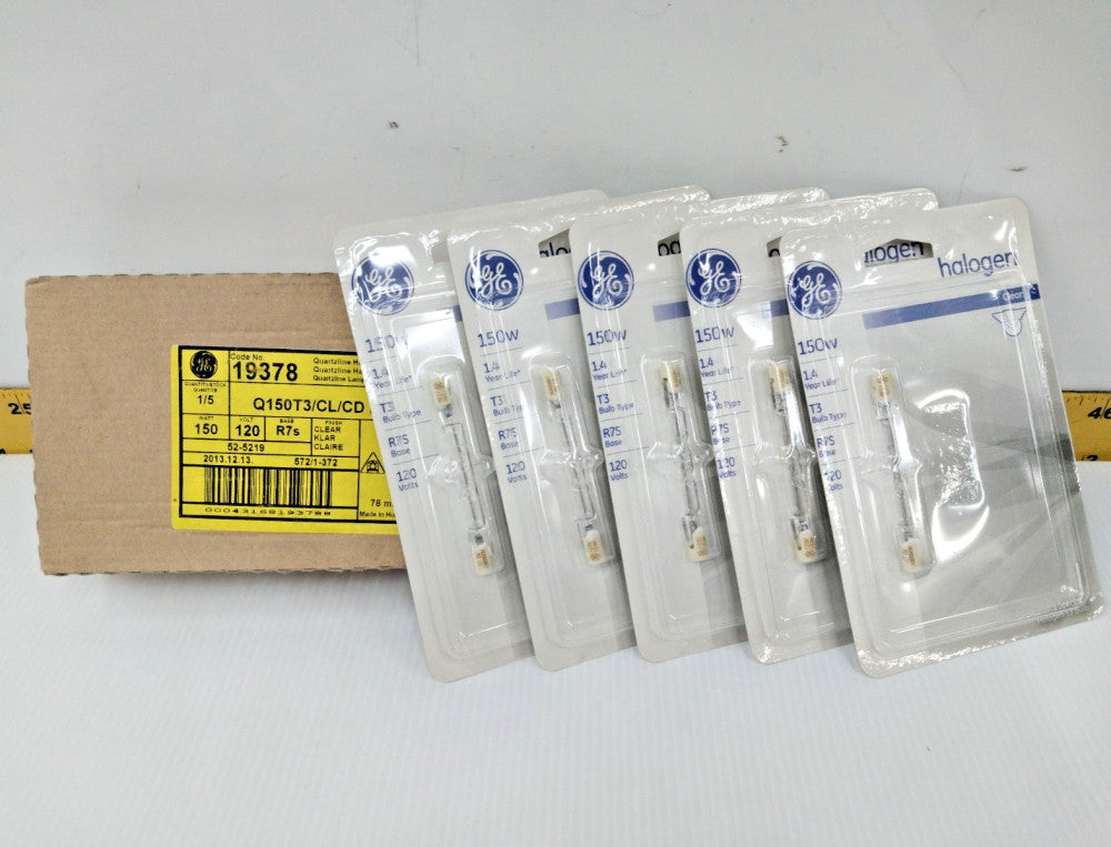 5) GE 150 Watt Quartzline Halogen Lamps 120V Q150T3/CL/CD BL (Lot Of 5)