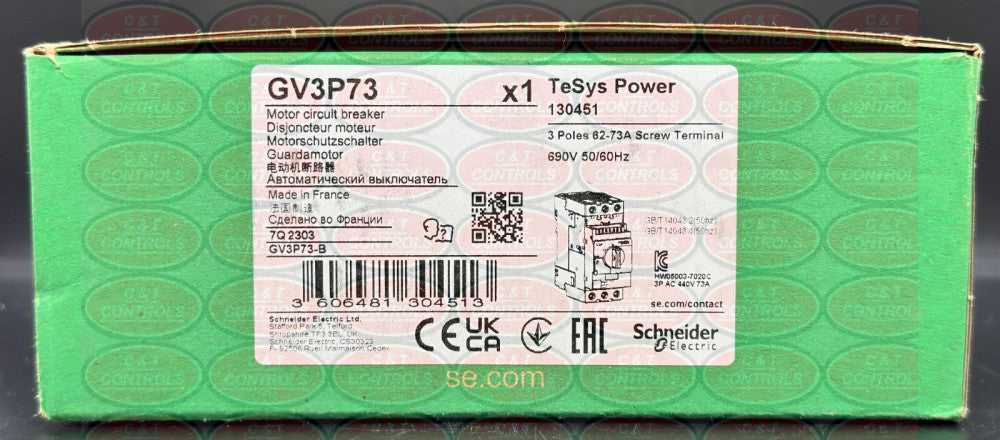Square D Schneider Electric GV3P73 62-73A Manual Starter New In Box USA Stock