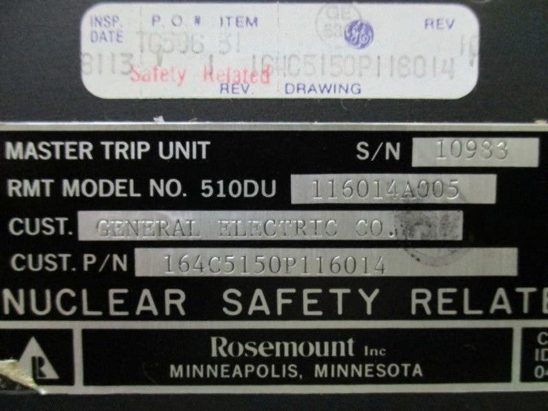 ROSEMOUNT 510DU-116014A005 MASTER TRIP UNIT UNMP