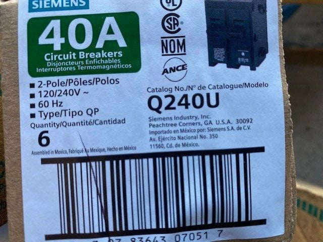 (6 PACK) SIEMENS Q240 2 POLE 40A/AMP CIRCUIT BREAKER Q240U