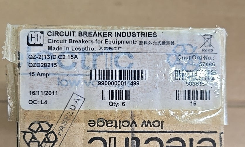 1) CBI Box of 6 QZD28215 2 POLE 15 AMP Circuit Breaker