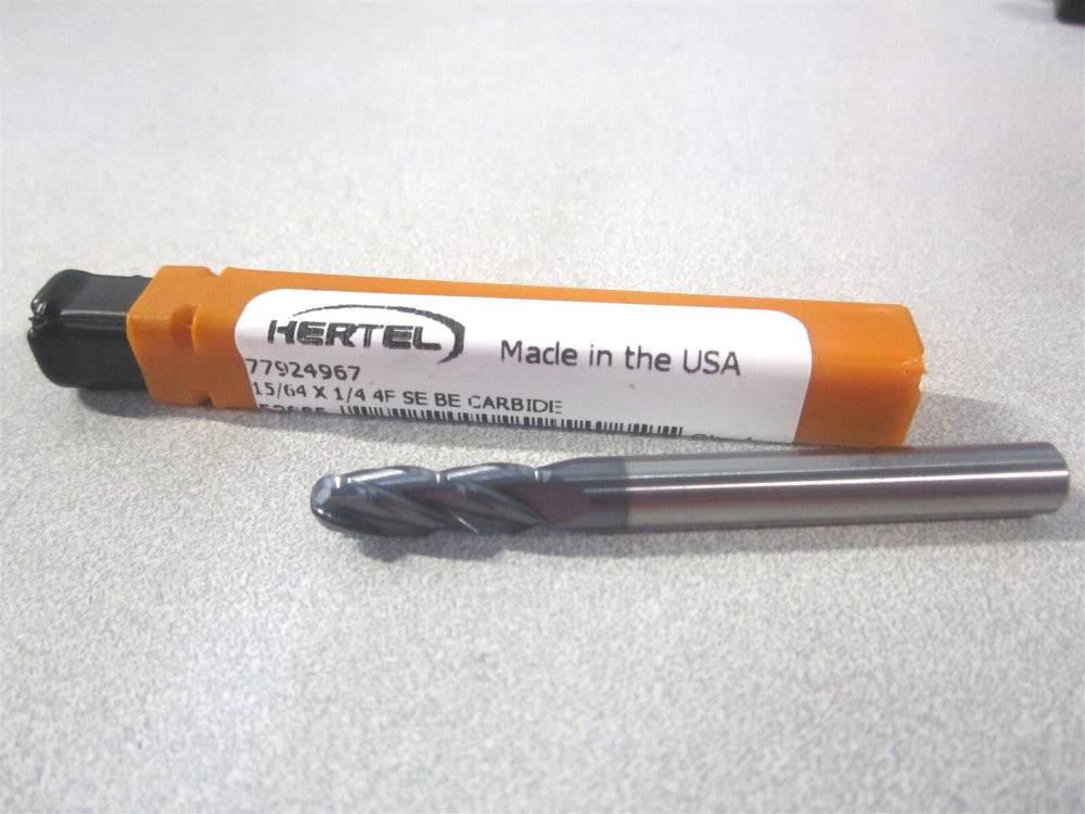 (B-427) 15/64" x 3/4" x 1/4" x 2-1/2" OAL Solid Carbide 4Fl Ball End Mill