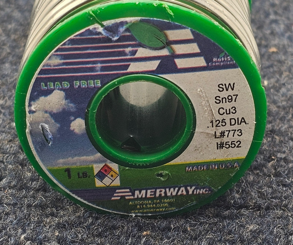 Amerway SN97 CU3: .125inch 3.2mm Diameter Solid Solder 1Lb Lead-Free Solder 773