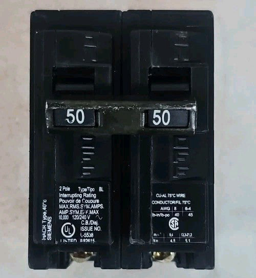 Siemens NTO B250 Bolt-On Type BL Circuit Breaker 2P 50A 120/240V