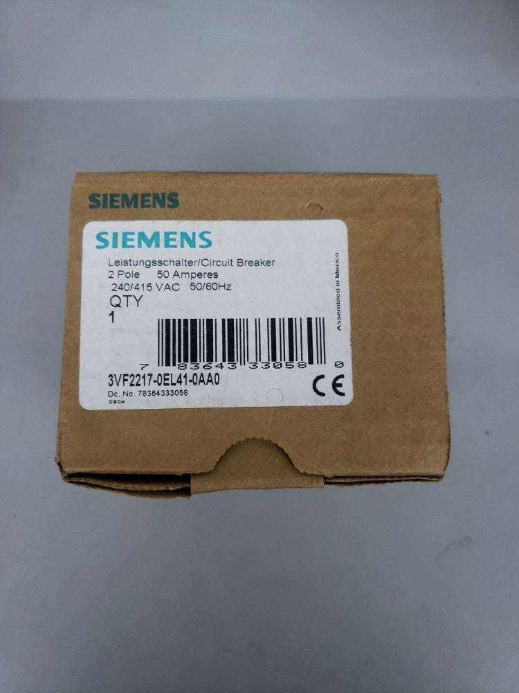NEW SIEMENS 3VF2217-0EL41-0AA0 CIRCUIT BREAKER 2 POLE 50 AMP 480V TYPE VF100