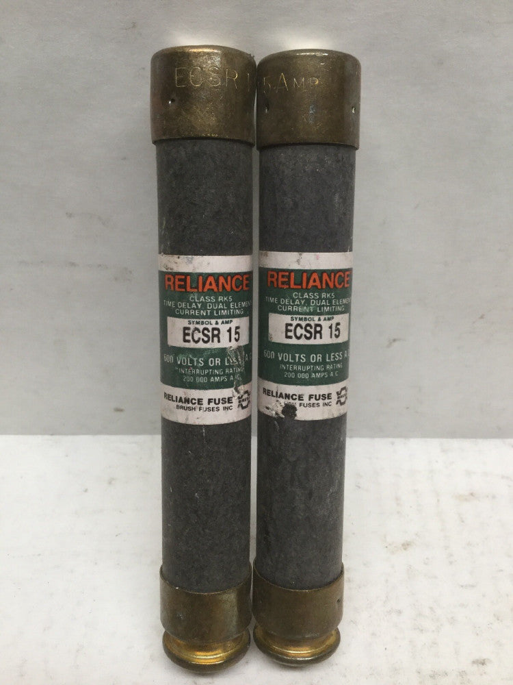 Reliance Fuse ECSR 15 Time Delay Dual Element Class RK5 Fuses (Lot of 2)