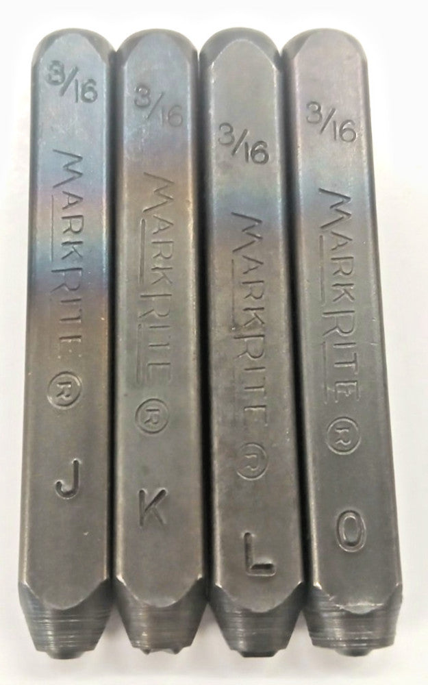 MARKRITE HEAVY DUTY ASSORTED 3/16 LETTER STAMP J-L & O STEEL OAL 2-5/8 LOT OF 4