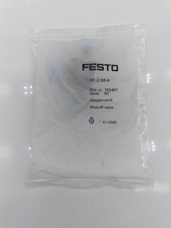 NEW Festo HE-2-QS-6 Quick Connector Shut-off Globe Valve