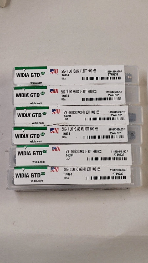 New Lot Of 6 Widia 14094 5/16-18 Bottoming Hand Taps 4 Flute HSS