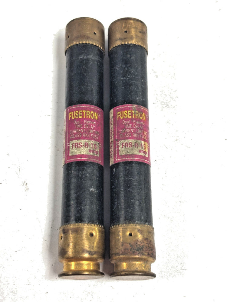 BUSSMAN FUSETRON FRS-R-15 TIME DELAY FUSE CLASS RK5, 15 AMP, 600 VAC, LOT OF 2