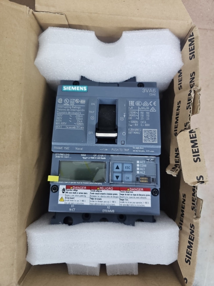 NEW Siemens 3VA6110-7JQ31-0AA0 100A 3P 3VA Molded Case Circuit Breaker