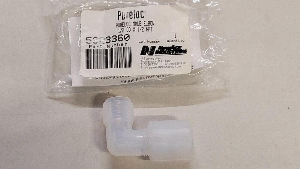 New Age Pureloc 5323360 PFA Male Elbow 1/2" OD x 1/2" NPT