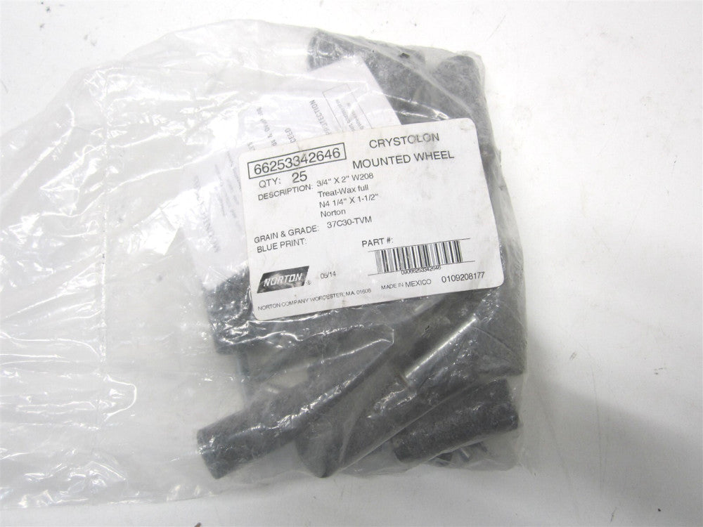 Norton 66253342646 3/4 x 2 W208 N4 1/4 x 1-1/2" Crystolon Mounted Wheel - Qty 25