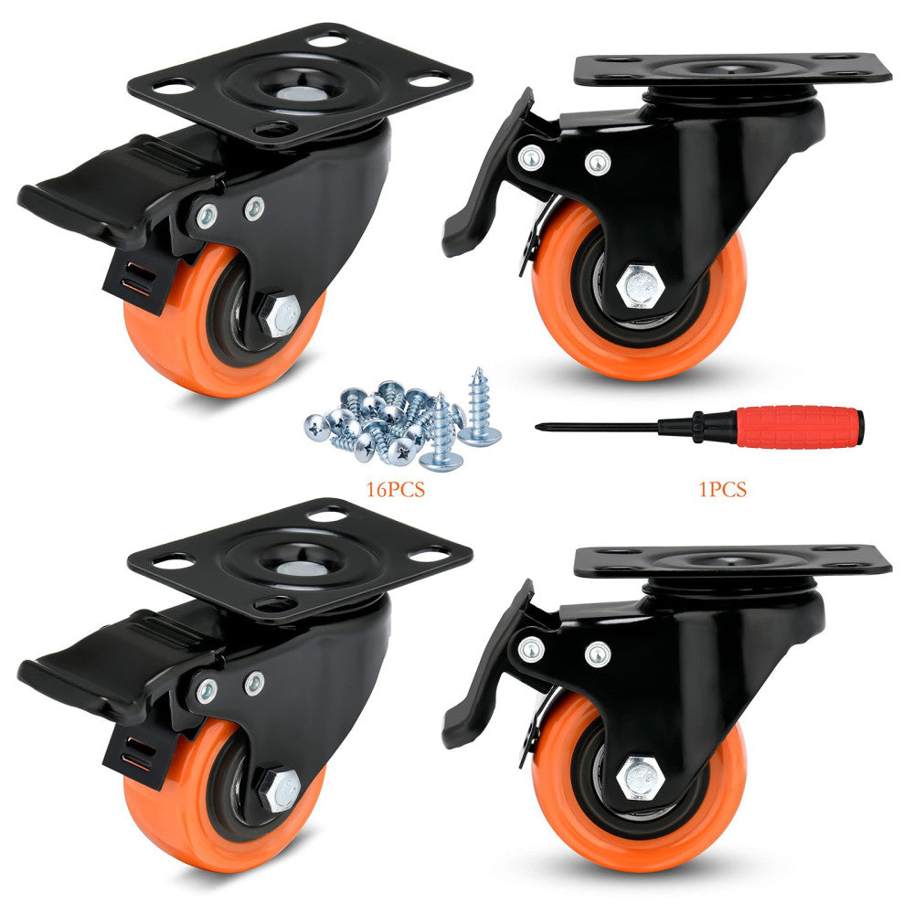 2" Caster Wheels Load 600 Lbs, Orange Polyurethane Castors, Top Plate Swivel ...