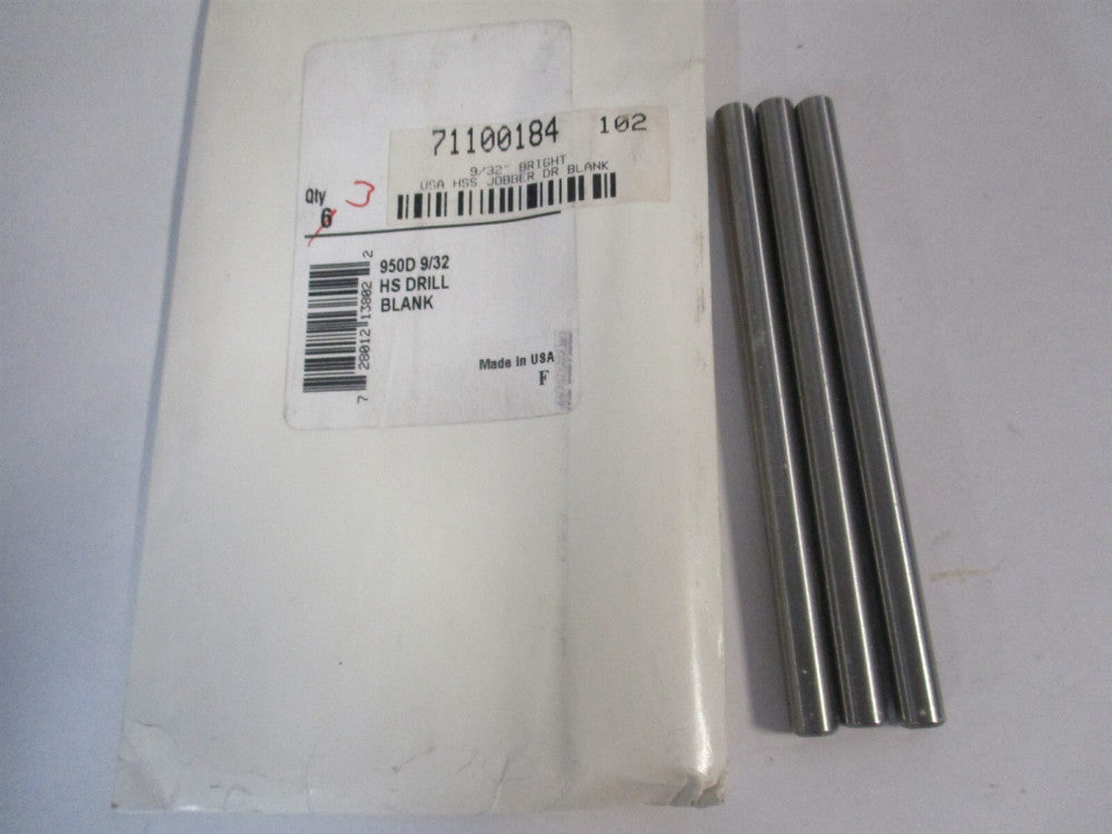 (950D 9/32) 9/32" x 4-1/4" OAL Bright Finish HSS Long Drill Blank - Pack of 3
