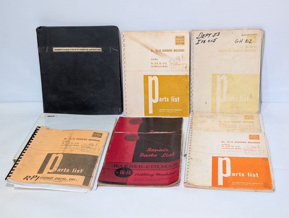 Lot of 9 Barber-Colman No. 16-16 Hobbing Machine Parts Lists & Operators Manual