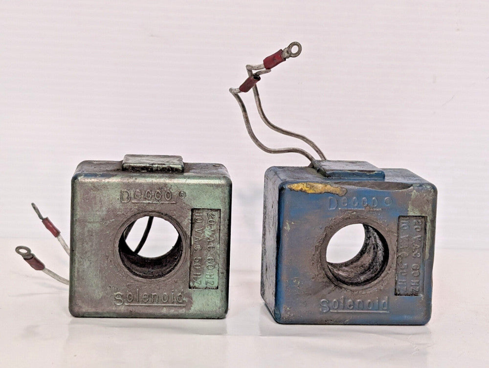 Lot of 2: Decco 20VAC Solenoids 60Hz, Blue, Green, Detroit Coil Co.