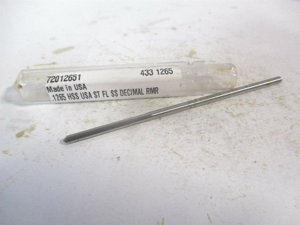 (433-0.1265) 0.1265" x 7/8" x 3-1/2" OAL Straight Shank HSS 4Fl Chucking Reamer