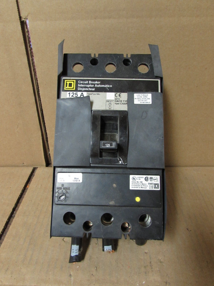 SQUARE D, KAL36125, 125A 600VAC/250VDC CIRCUIT BREAKER XLNT TAKEOUT! MAKE OFFER!