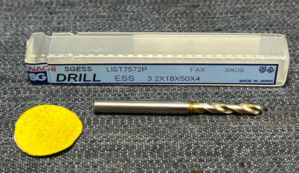 NACHI 2 FLUTE ESS DRILL BIT L7572P SGESS 3.2 X 18 X 50 X 4