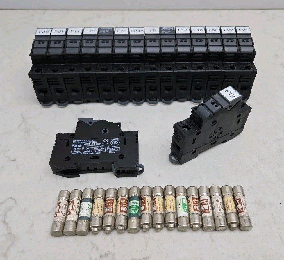 16 Pack Phoenix UK 10,3-HESI N Fuse Terminal Block 10.3x38mm 3048386 w/ 16 Fuses